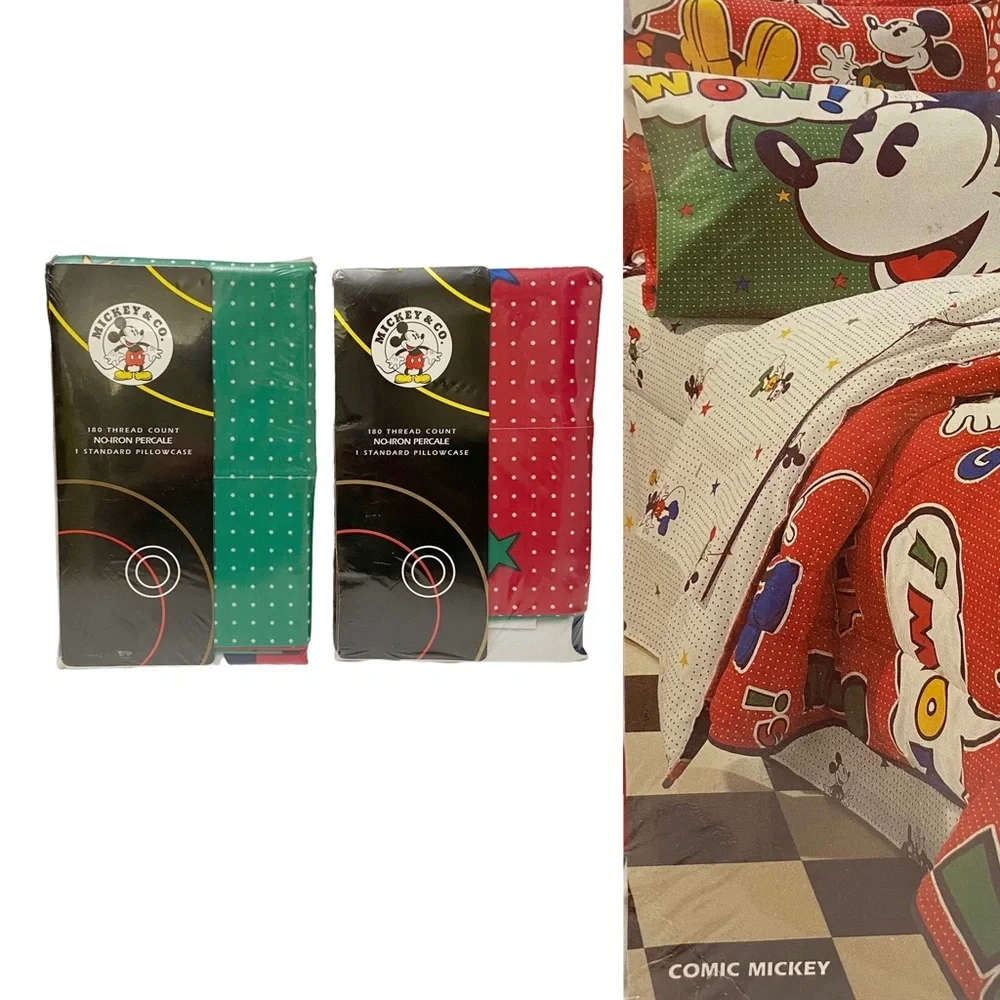 Vintage Mickey & Co Comic Mickey Mouse 2 Standard Pillow Cases NOS NEW